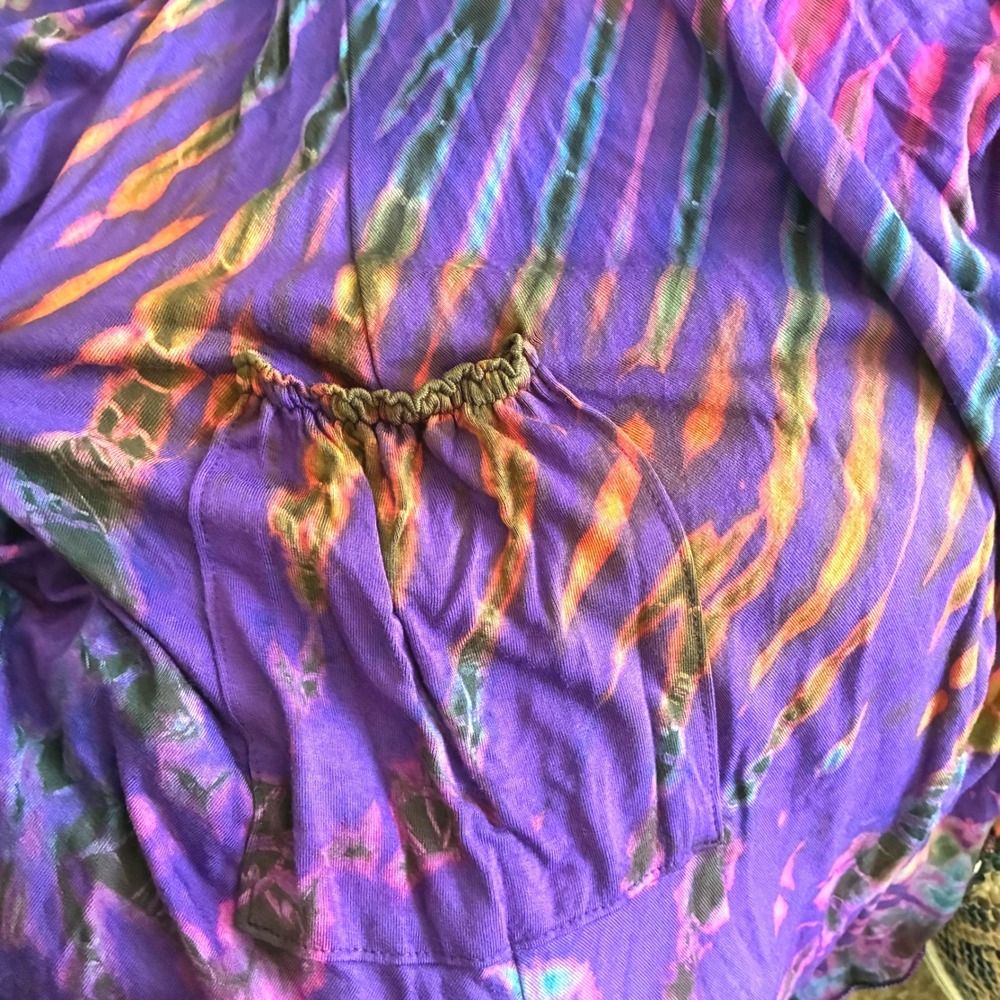 Flashback Tie Dye Sleeveless Dress Handkerchief Hem Boho Hippie Festival Purple - Picture 3 of 7